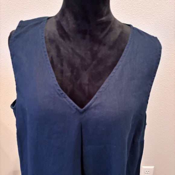 J Jill Love Linen Sleeveless Pintuck Dress in Navy, XL Tall, Beachy Summer Comfy - Picture 2 of 13